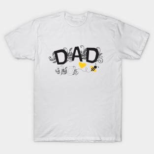 Dad to be | Pregnancy Announcement With Black Floral Typography and Yellow Heart And Bee T-Shirt